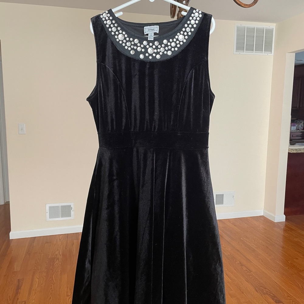 Black velvet dress with silver gems along the neckline!! Disney brand. Worn once